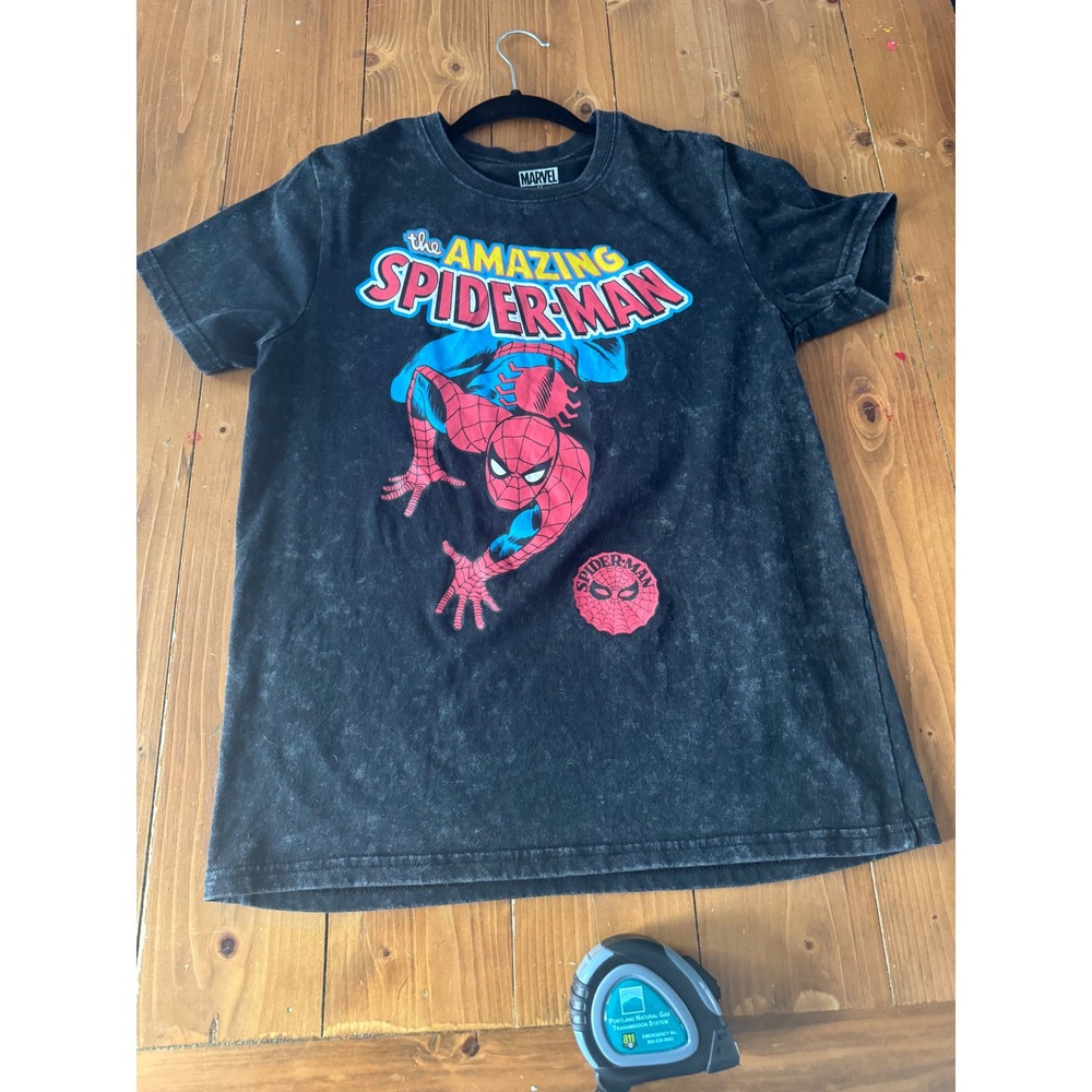 Marvel The Amazing Spider Man Graphic T Shirt Black Acid Wash Mens Womens M